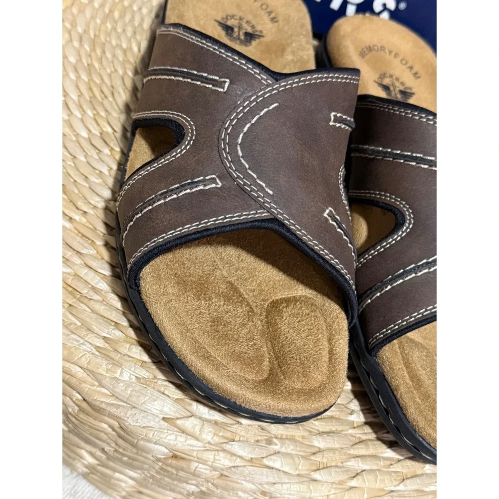 Dockers Sunland Dark Brown Leather Slide Sandals‎ Men's Size 9M Casual Comfort